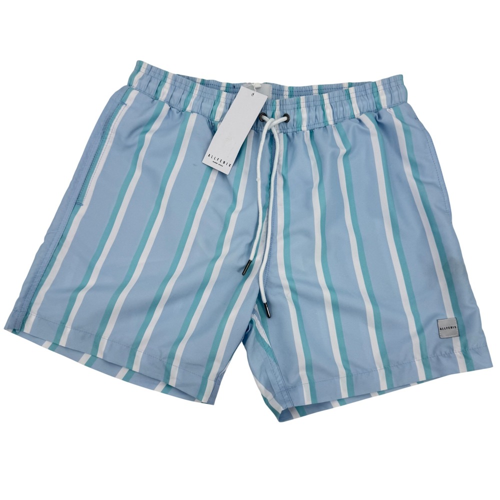 Allfenix Men Trunks Swim Shorts Beach Stripe Light Blue White AF056 Large NWT